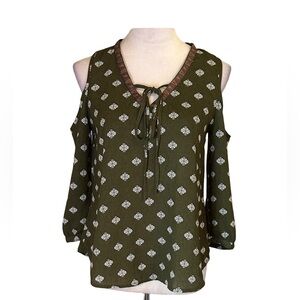 Western Style Olive Open Shoulder Blouse